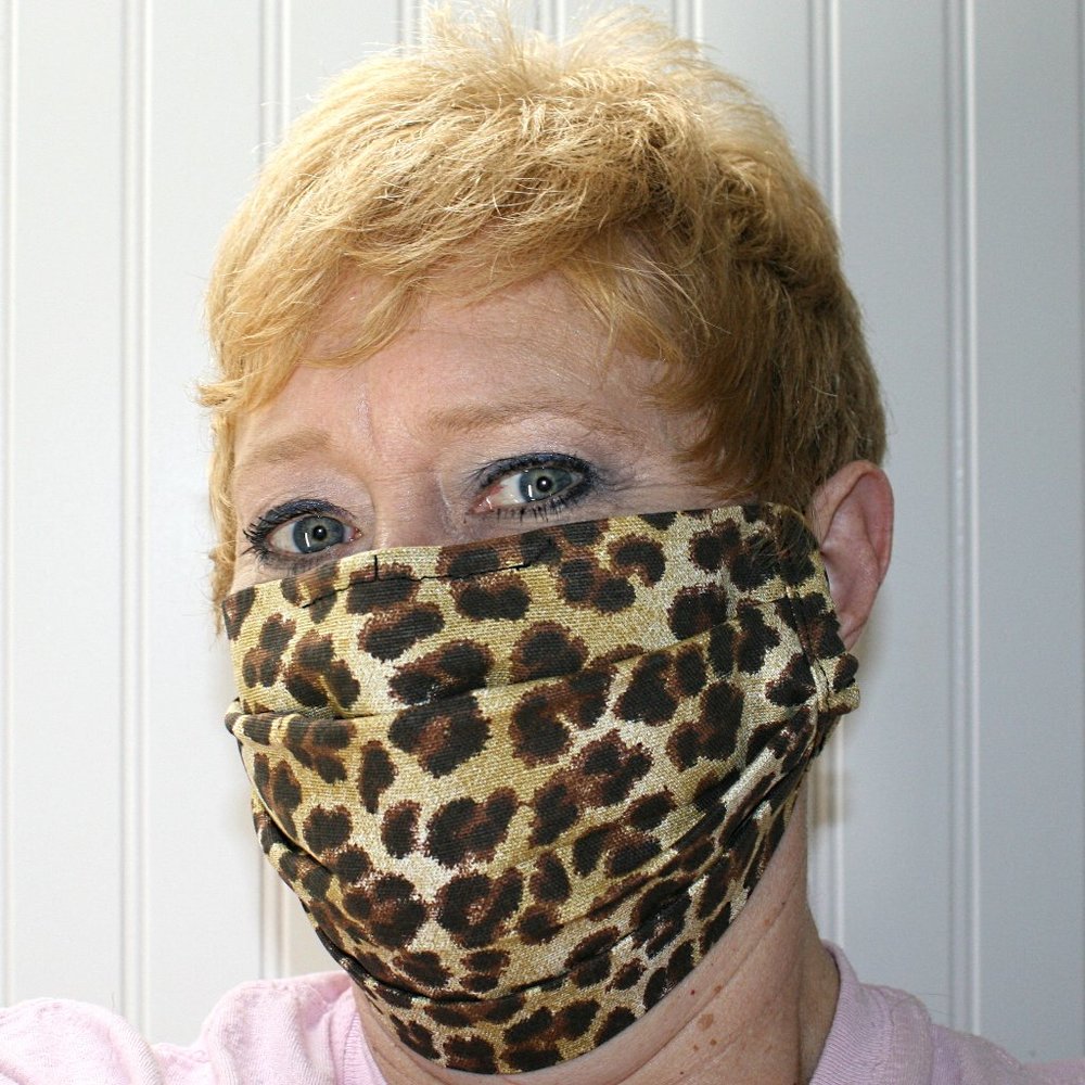 HAND CRAFTED Face Mask Leopard Animal Adult Cloth Fabric Print - Pocket Style
